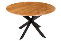GALAXIE Solid dining table 130cm round natural acacia wood with metal star frame