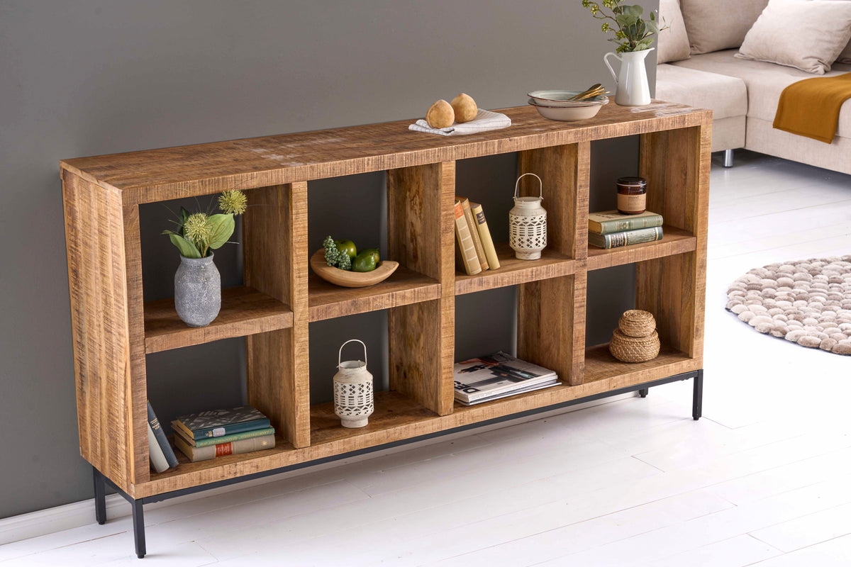IRON CRAFT Massives Regal 172cm Mangoholz Bücherregal acht Fächer Industrial Design