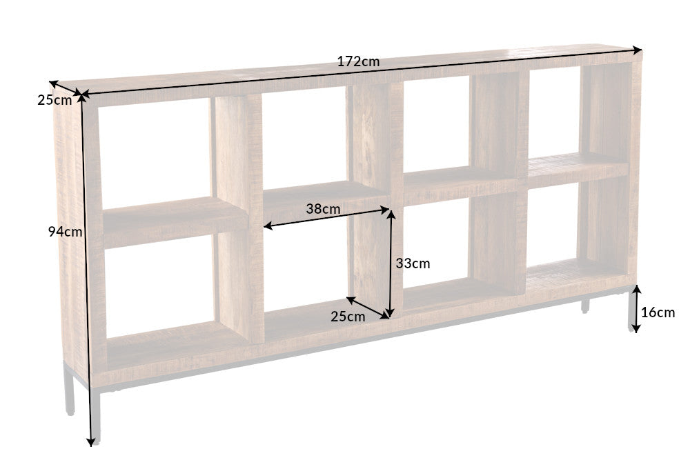 IRON CRAFT Massives Regal 172cm Mangoholz Bücherregal acht Fächer Industrial Design