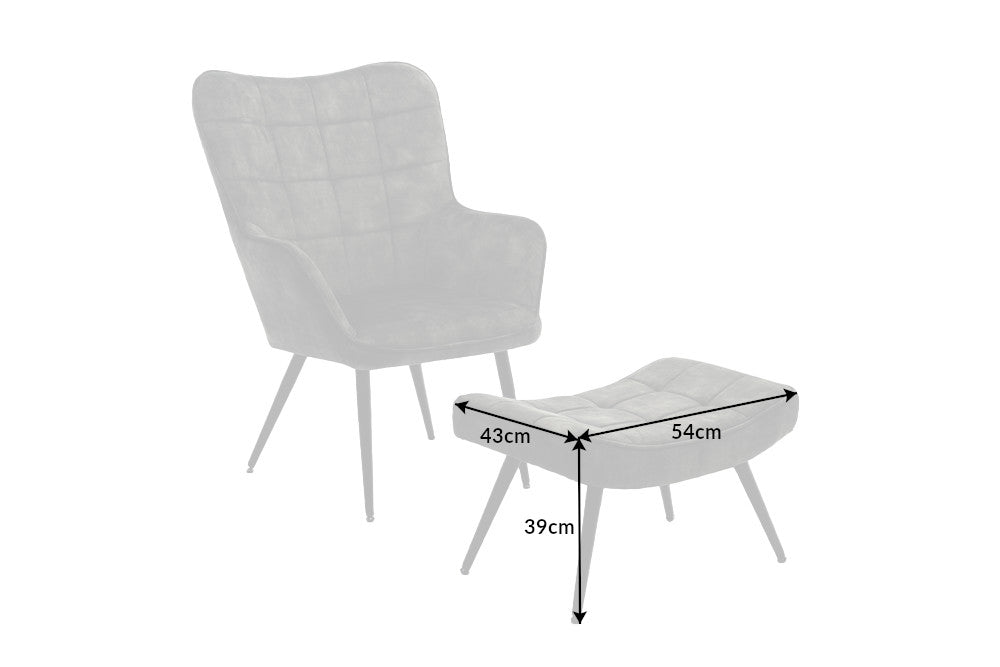 SCANDINAVIA design stool 64cm velvet black metal legs footrest
