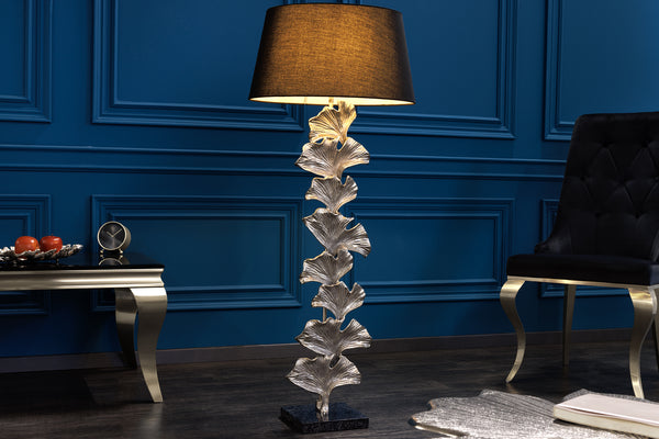GINKGO design floor lamp 122cm black fabric shade silver metal handmade marble base