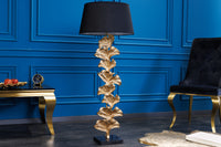 GINKGO Design Stehlampe 122cm schwarz Stoffschirm gold Metall handmade Marmor-Fuß