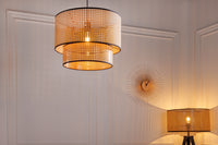 Boho Stehlampe VIENNA 142cm natur schwarz Wiener Geflecht Metall Dreifuß Stehleuchte