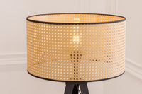 Boho Stehlampe VIENNA 142cm natur schwarz Wiener Geflecht Metall Dreifuß Stehleuchte
