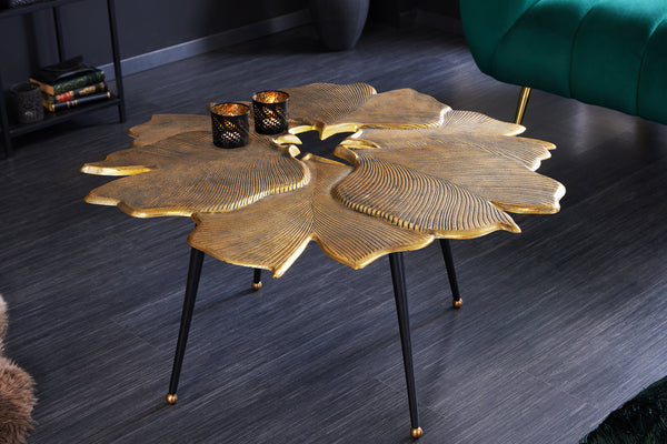 Dekorativer Beistelltisch GINKGO LEAFS 60cm gold handmade Metall