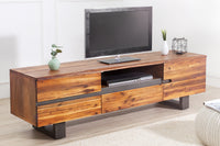 GENESIS Solid TV lowboard 160cm brown flamed acacia wood metal industrial design