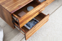 GENESIS Solid TV lowboard 160cm brown flamed acacia wood metal industrial design