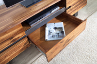 GENESIS Solid TV lowboard 160cm brown flamed acacia wood metal industrial design