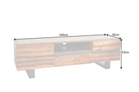 GENESIS Solid TV lowboard 160cm brown flamed acacia wood metal industrial design
