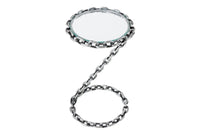 CHAINS Design Beistelltisch 35cm silber handmade Metall rund Glasplatte Kettengestell