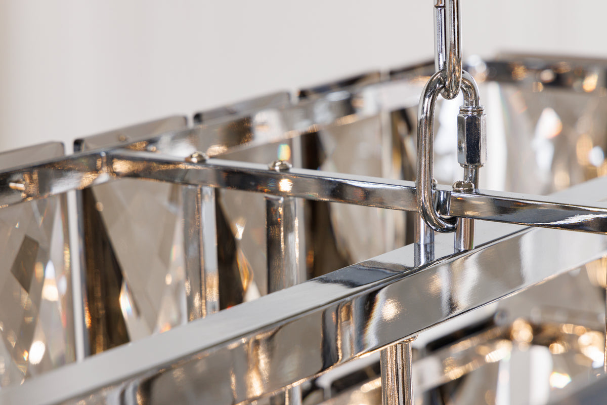 KRISTALL Luxus Hängelampe 90cm edelgrau Design Kronleuchter Glasprismen