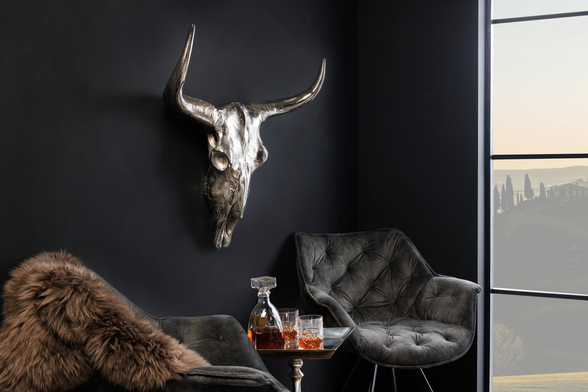 Design Schädel MATADOR 70cm silber Aluminium Wanddekoration