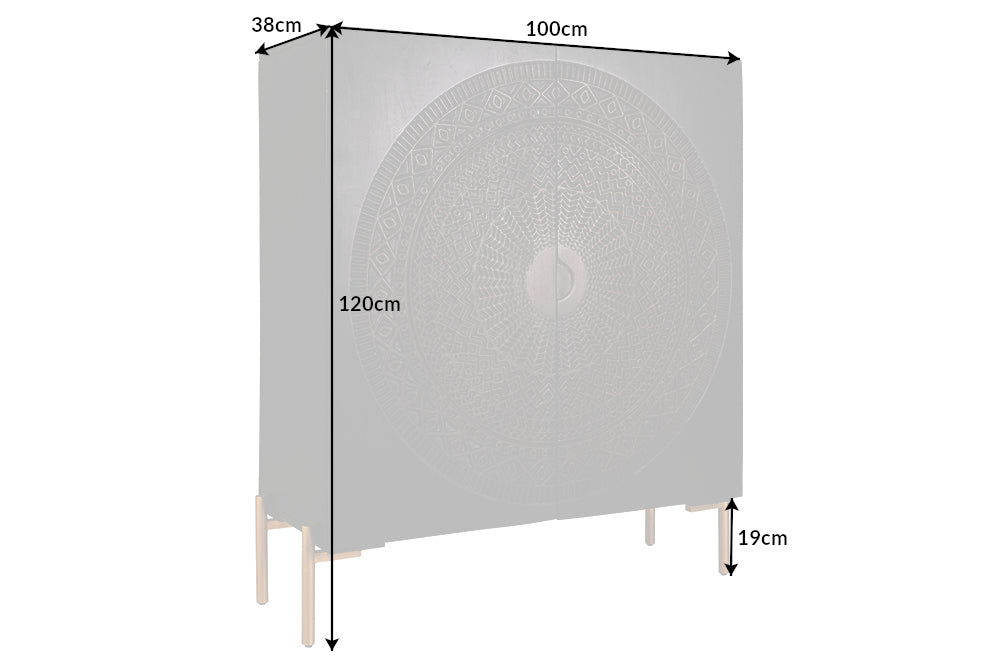 MANDALA Massives Highboard 120cm Mangoholz schwarz goldene Füße