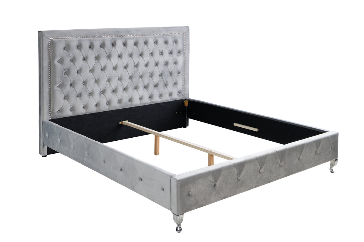 EXTRAVAGANCIA Chesterfield double bed 180x200cm antique gray rivets