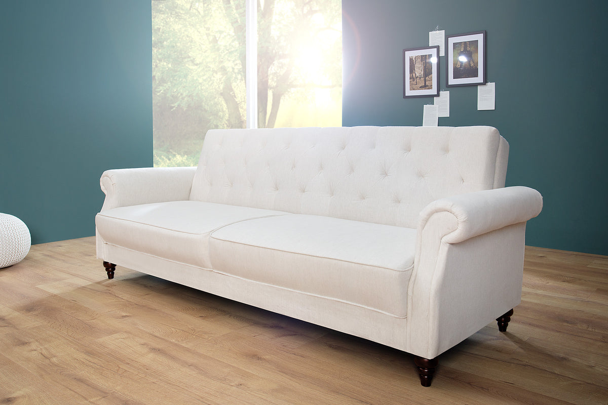 MAISON BELLE AFFAIRE Chesterfield 3er Sofa 220cm Strukturstoff mit Schlaffunktion