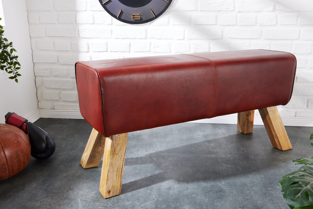 Design Sitzbank TURNBOCK 100cm coffee Echtleder Mangoholz Retro Sitzhocker