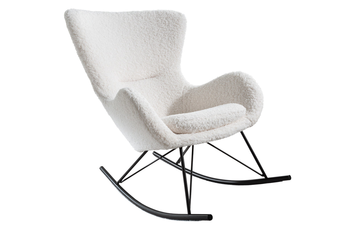 SCANDINAVIA SWING Design Schaukelstuhl Bouclé Sessel schwarz Metall