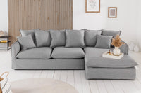 HEAVEN Großes Ecksofa 255cm grau Leinenstoff inkl. Kissen Landhausstil