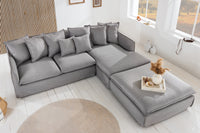 HEAVEN Großes Ecksofa 255cm grau Leinenstoff inkl. Kissen Landhausstil