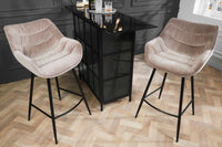 THE DUTCH COMFORT Retro Barhocker Samt Barstuhl mit Fußablage