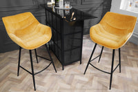 THE DUTCH COMFORT Retro Barhocker Samt Barstuhl mit Fußablage