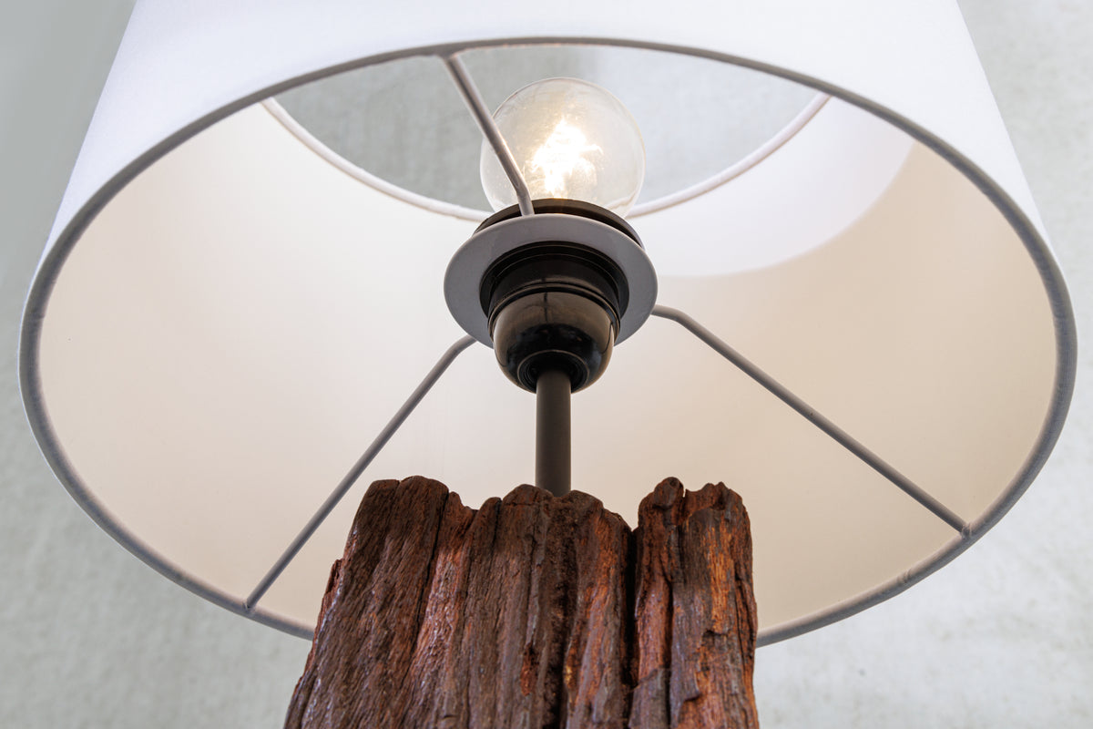 Design Tischlampe ROUSILIQUE 60cm natur weiß rund Treibholz handgearbeitet