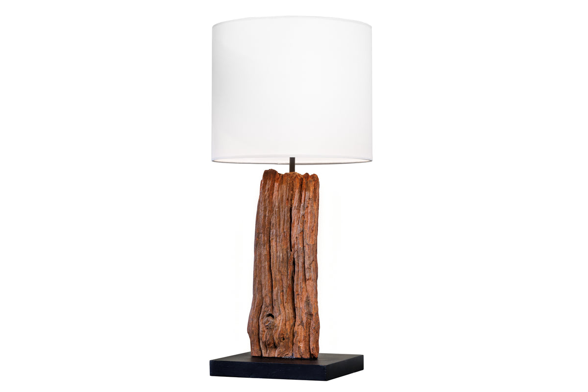 Design Tischlampe ROUSILIQUE 60cm natur weiß rund Treibholz handgearbeitet