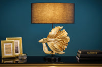 Design Tischlampe CROWNTAIL 65cm schwarz gold Stoffschirm Marmorfuß
