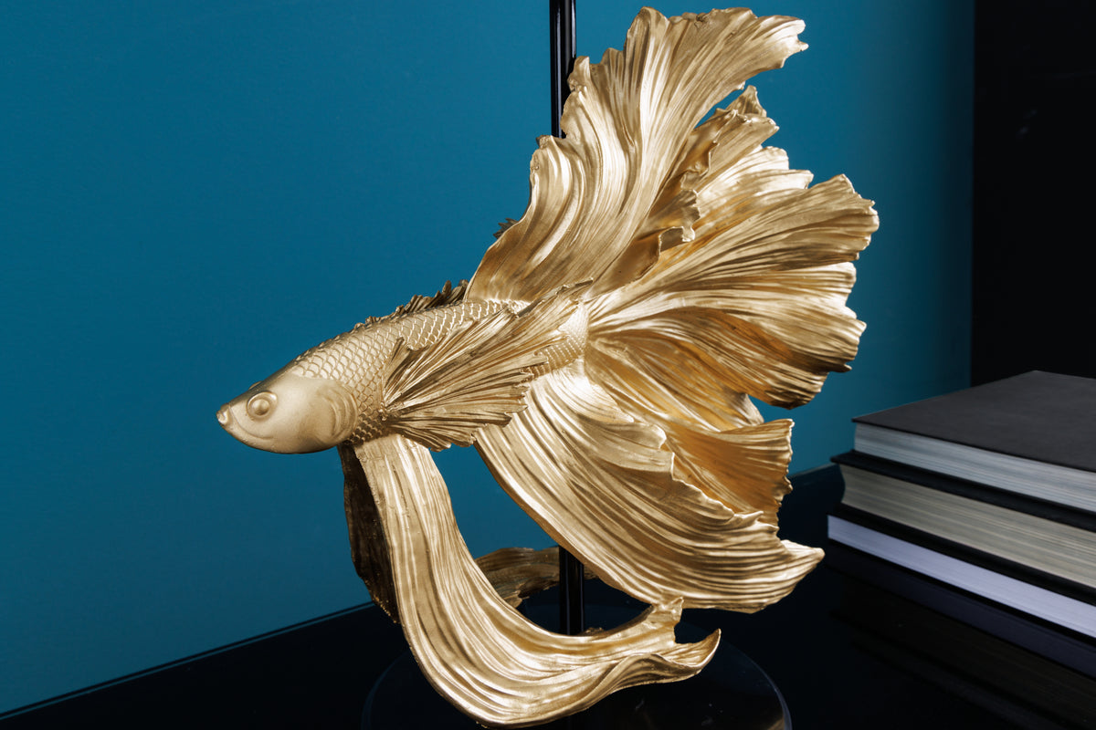Design Tischlampe CROWNTAIL 65cm schwarz gold Stoffschirm Marmorfuß