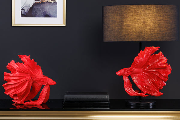 Design Tischlampe CROWNTAIL 65cm schwarz rot Stoffschirm Marmorfuß
