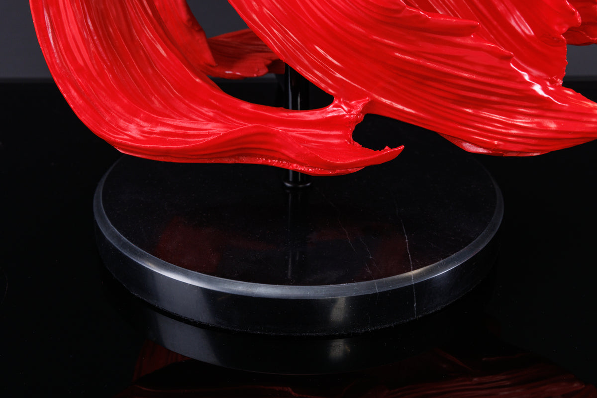 Design Tischlampe CROWNTAIL 65cm schwarz rot Stoffschirm Marmorfuß