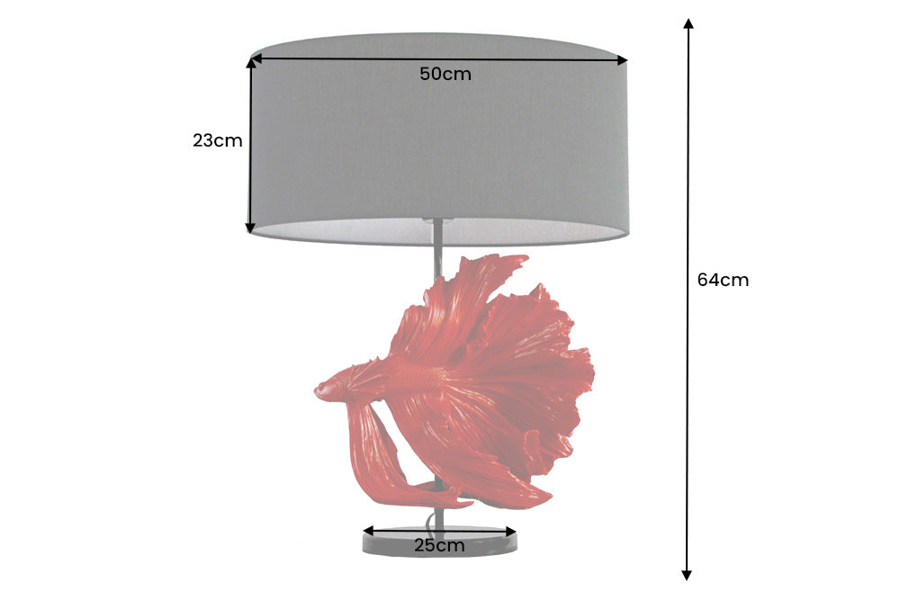 Design Tischlampe CROWNTAIL 65cm schwarz rot Stoffschirm Marmorfuß