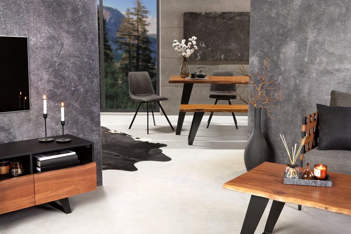 ORGANIC ARTWORK solid wood dining table 180cm acacia industrial design iron frame tree edge