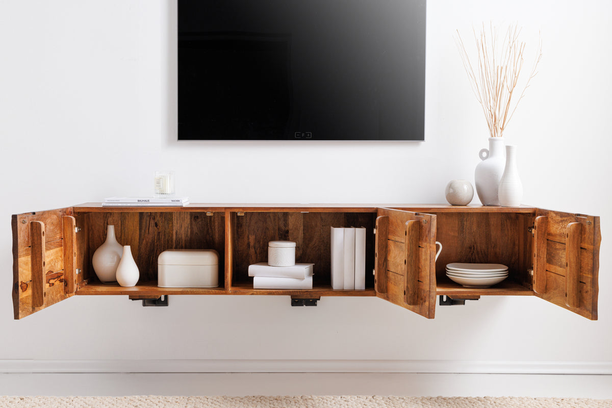 SCORPION solid wood TV bench 160cm brown mango lowboard wall cabinet