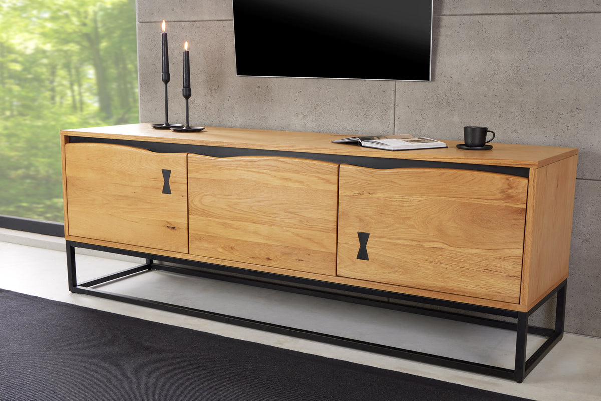 MAMMUT ARTWORK design TV lowboard 150cm natural black oak tree edge metal