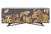 JUNGLE Massives Sideboard 160cm grau Mangoholz florales Design Boho Metallgestell
