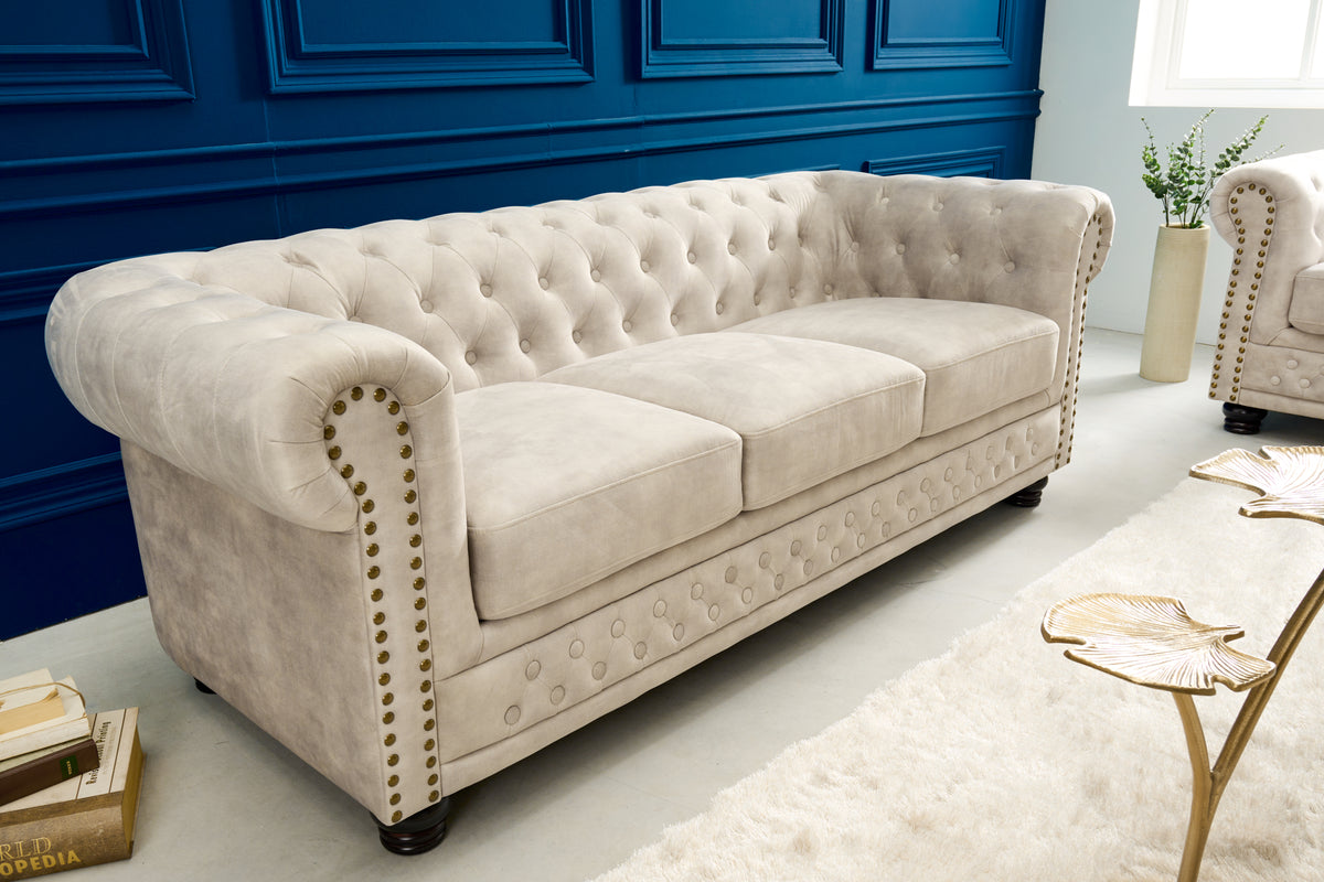 Chesterfield 3er Sofa 200cm Samt 3-Sitzer mit Knopfheftung und Federkern