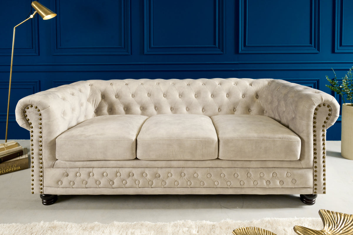 Chesterfield 3er Sofa 200cm Samt 3-Sitzer mit Knopfheftung und Federkern