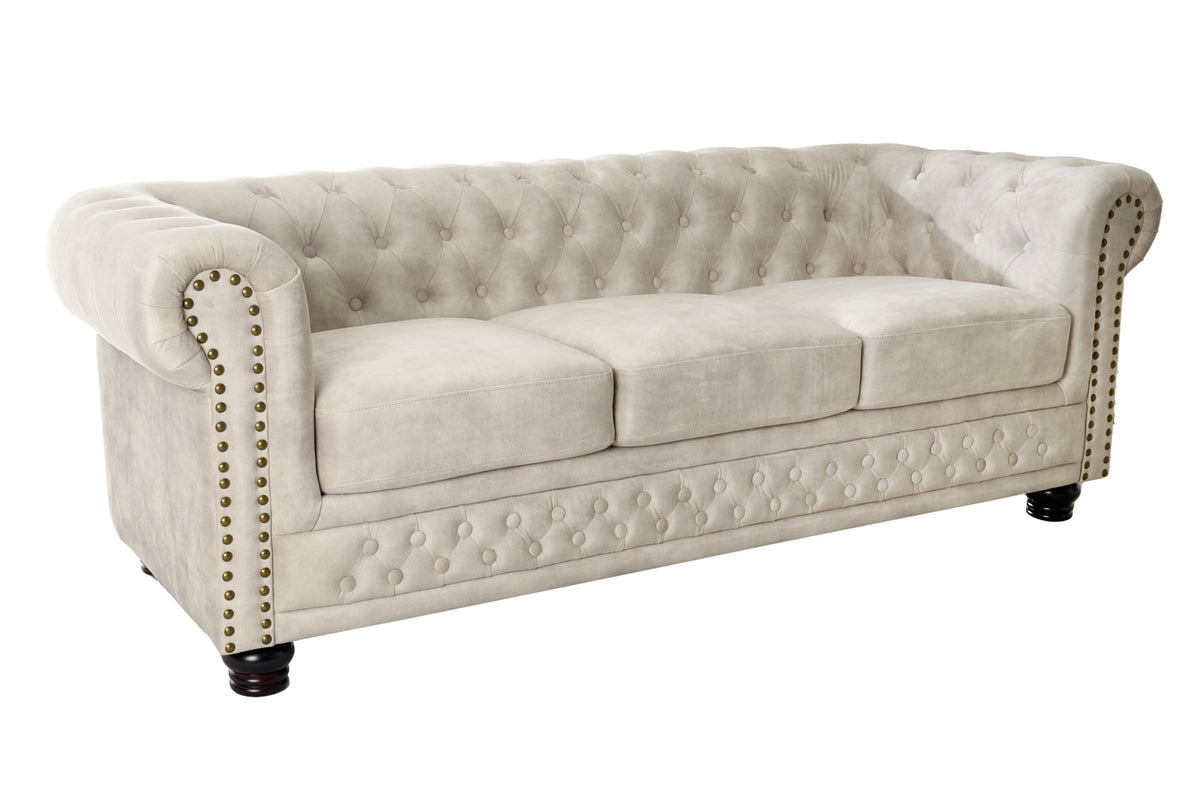 Chesterfield 3er Sofa 200cm Samt 3-Sitzer mit Knopfheftung und Federkern