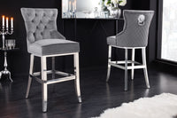 CASTLE DELUXE Design Barhocker Samt silber Edelstahl Chesterfield