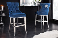 CASTLE DELUXE Design Barhocker Samt silber Edelstahl Chesterfield