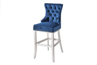 CASTLE DELUXE Design Barhocker Samt silber Edelstahl Chesterfield