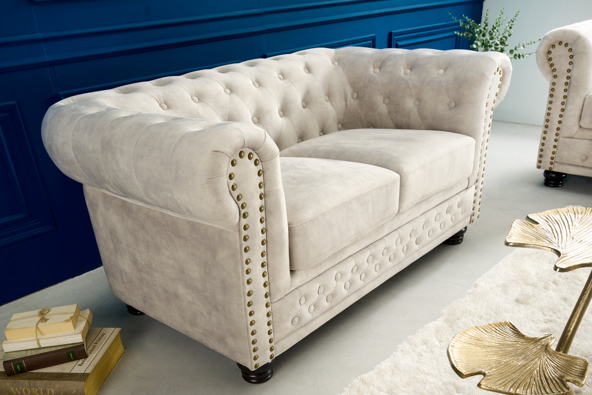 Chesterfield 2er Sofa 150cm Samt 2-Sitzer mit Knopfheftung und Federkern
