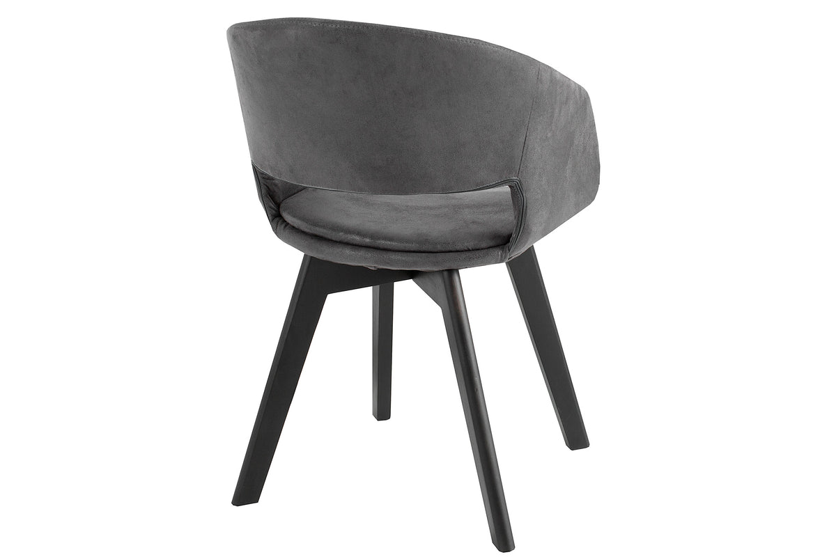 Design Stuhl NORDIC STAR Microfaser Massivholz schwarz mit Armlehne gepolstert