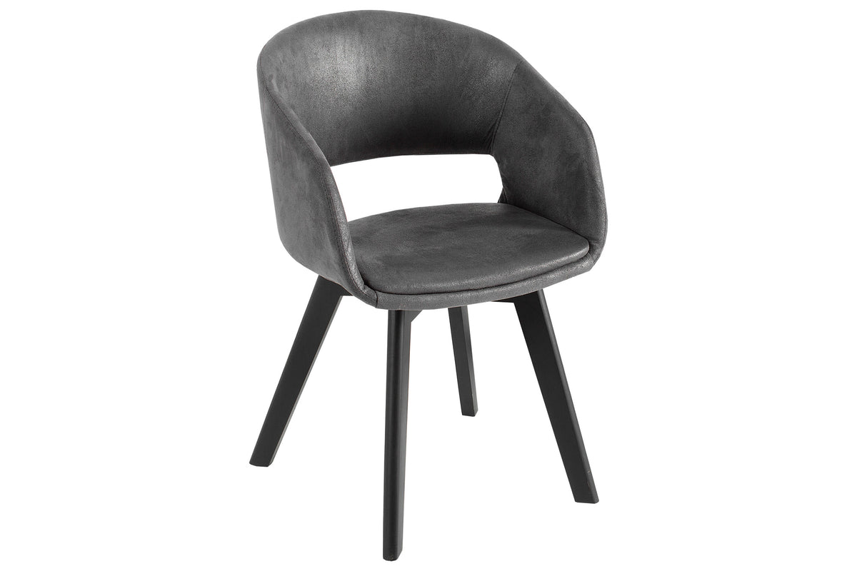 Design Stuhl NORDIC STAR Microfaser Massivholz schwarz mit Armlehne gepolstert