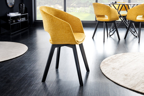 Design Stuhl NORDIC STAR Microfaser Massivholz schwarz mit Armlehne gepolstert