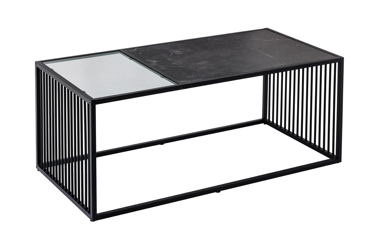 ARCHITECTURE Design Couchtisch 100cm schwarz Marmor Rauchglas Metall