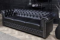 Chesterfield 3-Sitzer Sofa 205cm schwarz Kunstleder Nietenbesatz Federkern