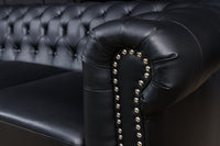 Chesterfield 3-Sitzer Sofa 205cm schwarz Kunstleder Nietenbesatz Federkern