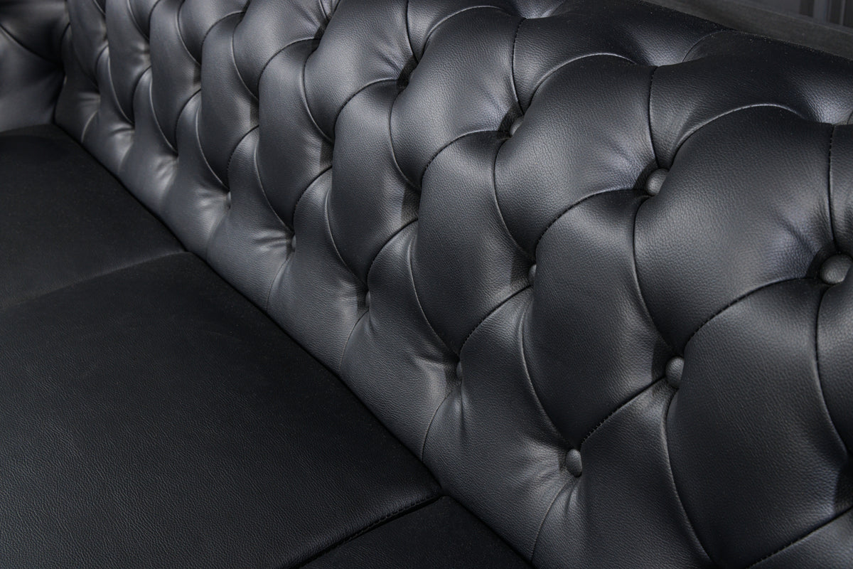 Chesterfield 3-Sitzer Sofa 205cm schwarz Kunstleder Nietenbesatz Federkern